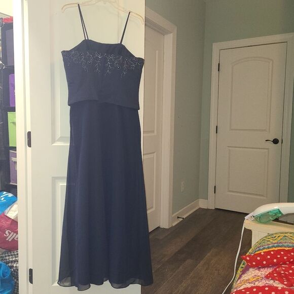 Alfred Angelo Navy Blue Beaded Formal Prom Evening Gown - Picture 9 of 13
